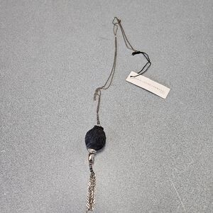 Marie Laure Chamorel Long Leather Rondeille Rhinestone Accent Necklace NWOT